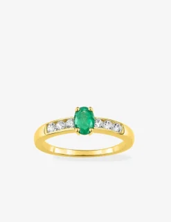 Solitaire accompagné or jaune 375‰, émeraude et oxydes de zirconium SO OR