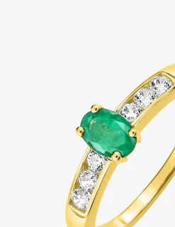 Solitaire accompagné or jaune 375‰, émeraude et oxydes de zirconium SO OR