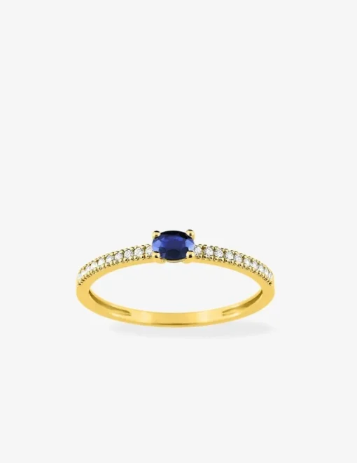 Solitaire accompagné or jaune 750‰, saphir et oxydes de zirconium SO OR