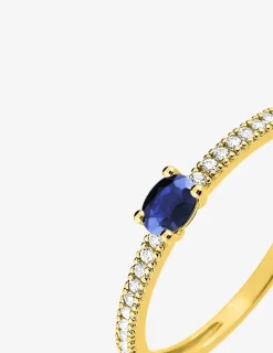 Solitaire accompagné or jaune 750‰, saphir et oxydes de zirconium SO OR