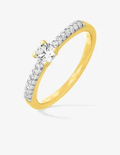 Solitaire accompagné plaqué or et oxyde de zirconium 4 mm SO OR