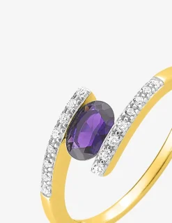 Solitaire accompagné plaqué or, rhodium et oxyde de zirconium violet SO OR