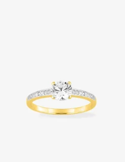 Solitaire accompagné plaqué or, rhodium et oxyde de zirconium 6 mm SO OR