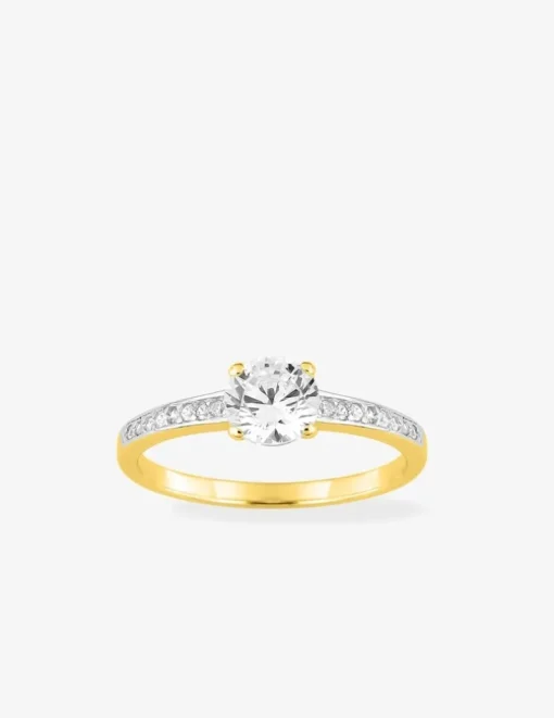 Solitaire accompagné plaqué or, rhodium et oxyde de zirconium 6 mm SO OR