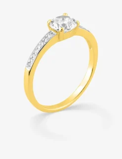 Solitaire accompagné plaqué or, rhodium et oxyde de zirconium 6 mm SO OR