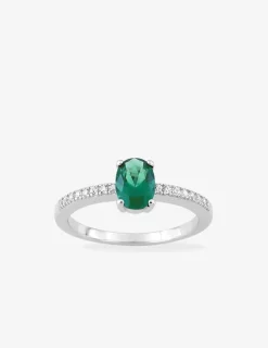Solitaire argent 925‰ rhodié et oxyde de zirconium vert accompagné SO OR