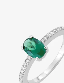 Solitaire argent 925‰ rhodié et oxyde de zirconium vert accompagné SO OR