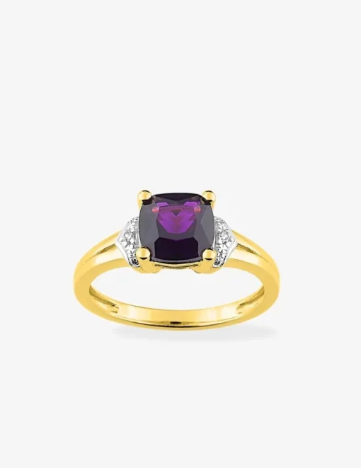 Solitaire coussin plaqué or, rhodium et oxyde de zirconium violet SO OR
