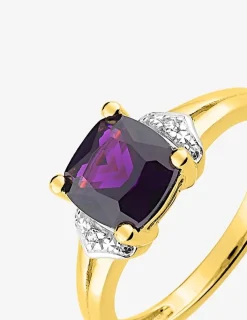 Solitaire coussin plaqué or, rhodium et oxyde de zirconium violet SO OR