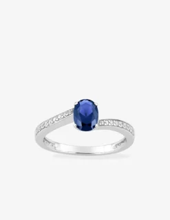 Solitaire fantaisie argent 925‰ rhodié et oxyde de zirconium bleu accompagné SO OR