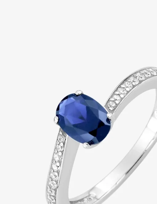 Solitaire fantaisie argent 925‰ rhodié et oxyde de zirconium bleu accompagné SO OR