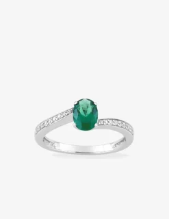 Solitaire fantaisie argent 925‰ rhodié et oxyde de zirconium vert accompagné SO OR