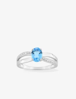 Solitaire fantaisie or blanc 375‰, topaze et oxydes de zirconium SO OR