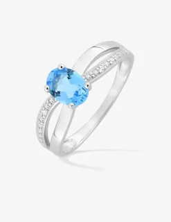 Solitaire fantaisie or blanc 375‰, topaze et oxydes de zirconium SO OR