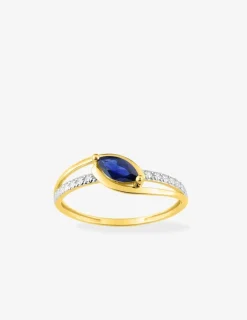 Solitaire fantaisie or jaune 375‰, rhodium et saphir navette SO OR