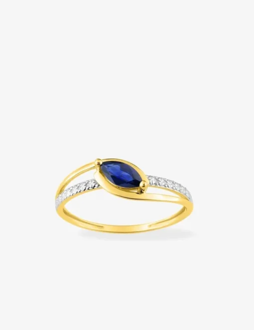 Solitaire fantaisie or jaune 375‰, rhodium et saphir navette SO OR
