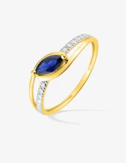 Solitaire fantaisie or jaune 375‰, rhodium et saphir navette SO OR