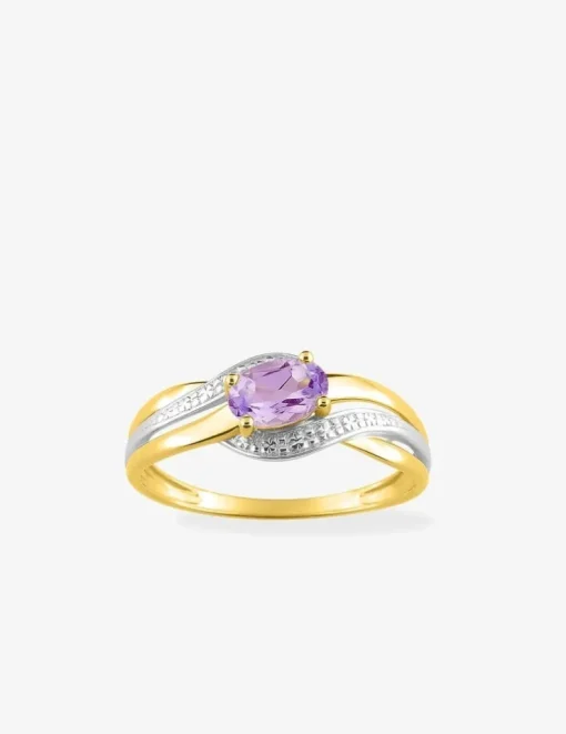 Solitaire fantaisie or jaune 375‰, rhodium et améthyste SO OR