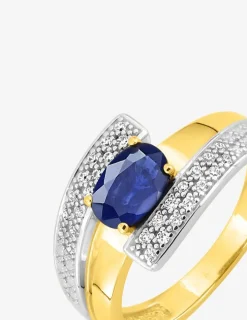 Solitaire fantaisie plaqué or, rhodium et oxyde de zirconium bleu SO OR