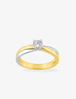 Solitaire monture bicolore croisée plaqué or, rhodium et oxyde de zirconium 4 mm SO OR