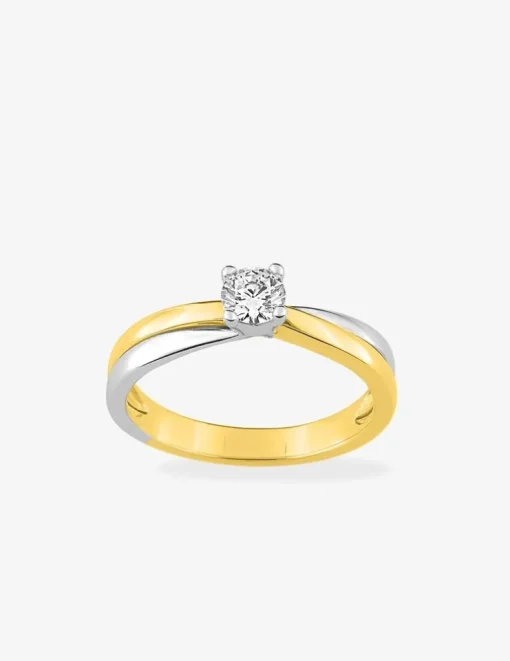 Solitaire monture bicolore croisée plaqué or, rhodium et oxyde de zirconium 4 mm SO OR