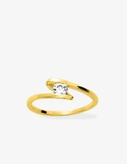 Solitaire monture croisée plaqué or et oxyde de zirconium 4 mm SO OR