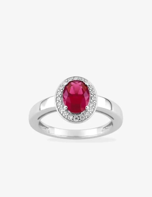 Solitaire oxyde de zirconium rouge accompagné argent 925‰ rhodié SO OR