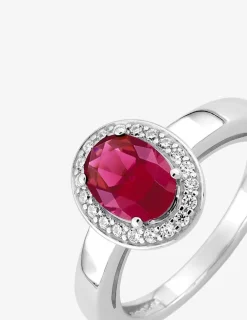 Solitaire oxyde de zirconium rouge accompagné argent 925‰ rhodié SO OR
