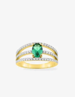 Solitaire triple anneau plaqué or, rhodium et oxyde de zirconium vert accompagné SO OR