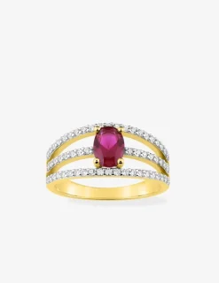Solitaire triple anneau plaqué or, rhodium et oxyde de zirconium rouge accompagné SO OR