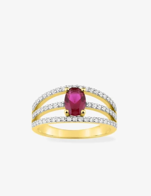 Solitaire triple anneau plaqué or, rhodium et oxyde de zirconium rouge accompagné SO OR