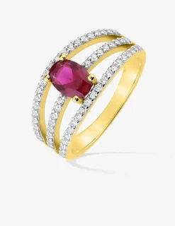 Solitaire triple anneau plaqué or, rhodium et oxyde de zirconium rouge accompagné SO OR